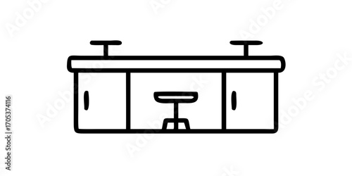 Kitchen island with bar stools line art icon

