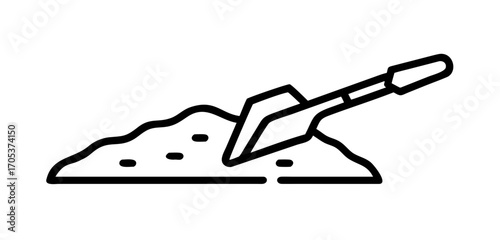 Shovel digging soil pile line art icon
