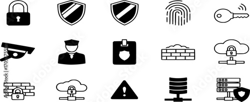 Security line Icon Set Vector. Lock, Protection, and Safety Symbols illustration