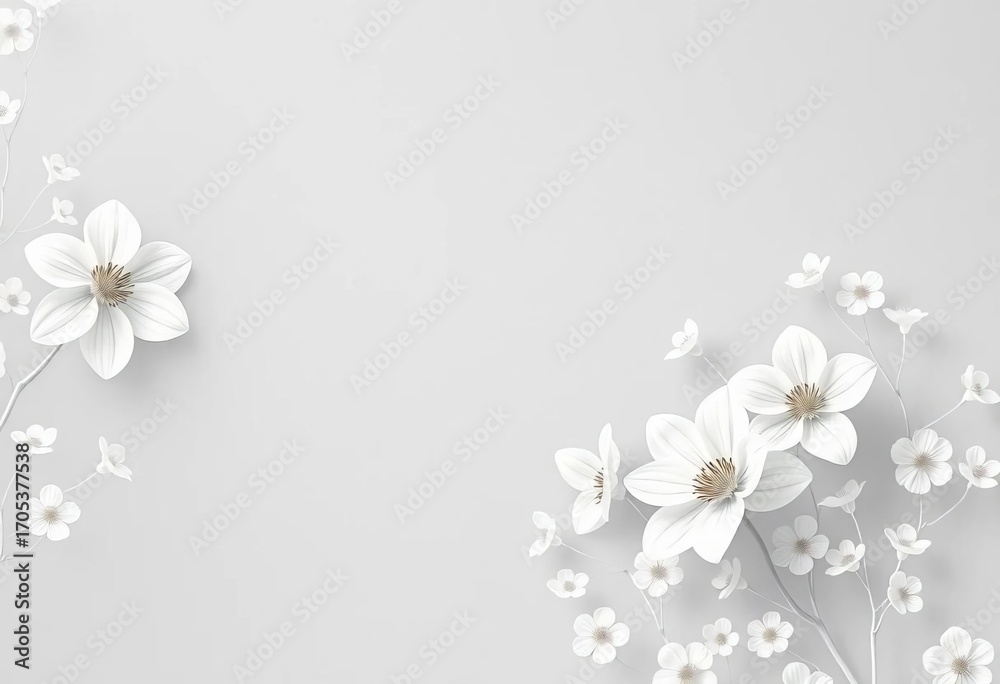 Fototapeta premium Delicate white floral patterns on a sophisticated gray backdrop, illustration, vintage