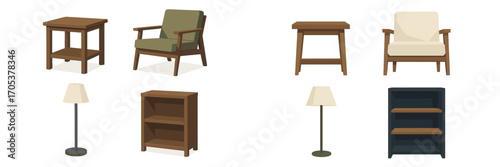 Modern furniture and lighting elements for interior design