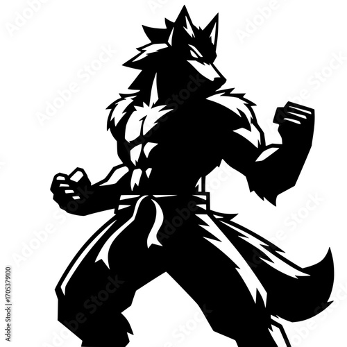 Silueta de un lobo peleando