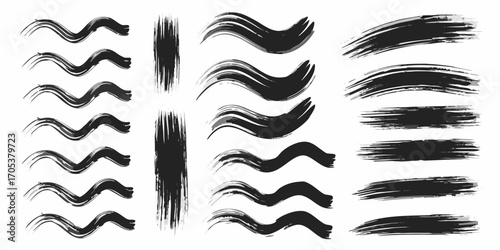 Obraz na plátně Collection of various black ink brush strokes and paint splatters on a white bac