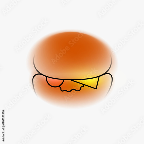 Burger silhouette. Creative minimal tasty fast food composition with gradient blurred and line elements. Modern abstract fashion vector illustration.