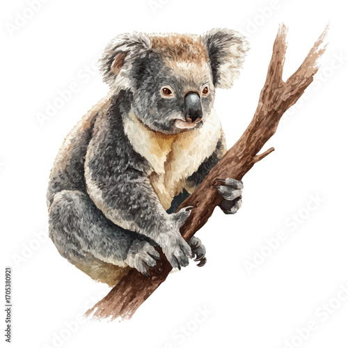 Koala, watercolor illustration vector, isolated on a white background.