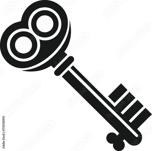 A Symbolic Key Illustration of an Old Timey Key with Intricate Design and Shape Featuring Geometric Shapes