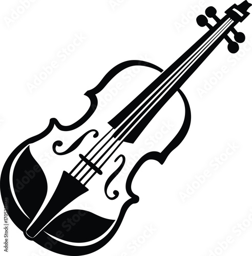 Elegant Black and White Violin Illustration Capturing Musical Essence Depicting Graceful Curves and Intricate Details of the Iconic Stringed Instrument