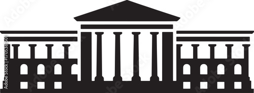 Detailed Silhouette of a Government Building with Columns Against Transparent Backdrop