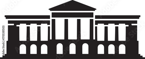 Detailed Silhouette of a Government Building with Columns Against Transparent Backdrop