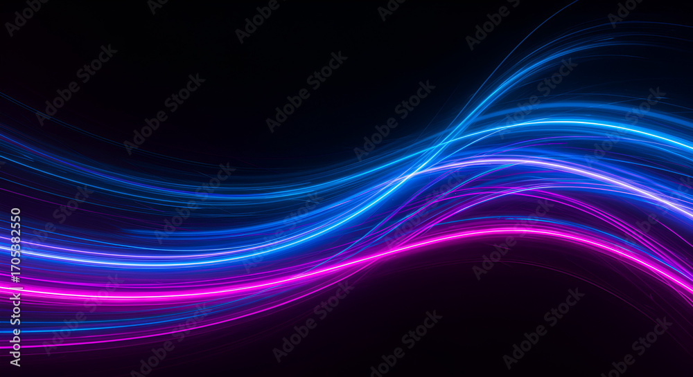 Fototapeta premium Abstract Glowing Neon Lines on a Dark Background with Vibrant Blue and Pink Hue