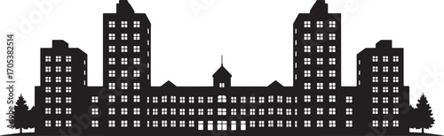 Building Silhouette Vector Illustration of Cityscape with Trees and Architecture Design