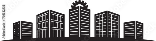 Detailed Silhouette Vector Illustration of a Modern Cityscape with Buildings and Skyscraper Design