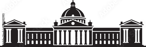 Detailed Silhouette Vector Illustration of a Grand Government Building with Columns and Dome Architecture