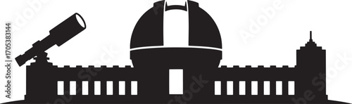 Observatory Silhouette with Telescope and Dome Against a Transparent Background for Science