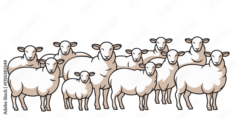 Obraz premium Sheep on a white background. Vector illustration of a flock of sheep.