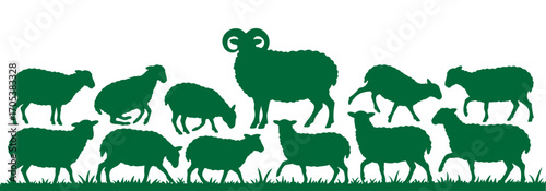 Sheep silhouettes on white background. Vector illustration for your design