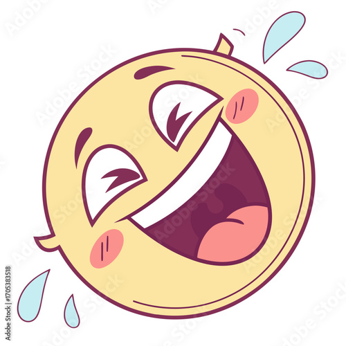 Vector art of a cartoon yellow emoji face laughing hysterically with tears of joy vector illustration
