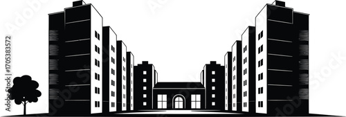 Cityscape Apartment Buildings Silhouette Vector Illustration Urban Architecture Design