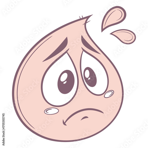 Vector art of a sad water droplet with tears in its eyes the droplet is pink with a purple outline