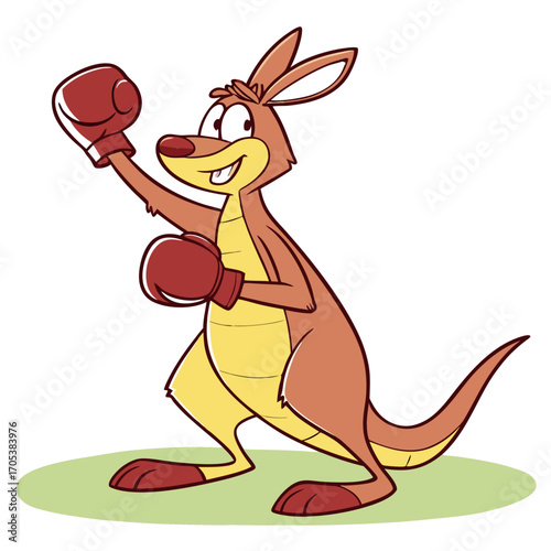 Vector art of cartoon kangaroo wearing boxing gloves and ready to fight, with a determined and confident expression