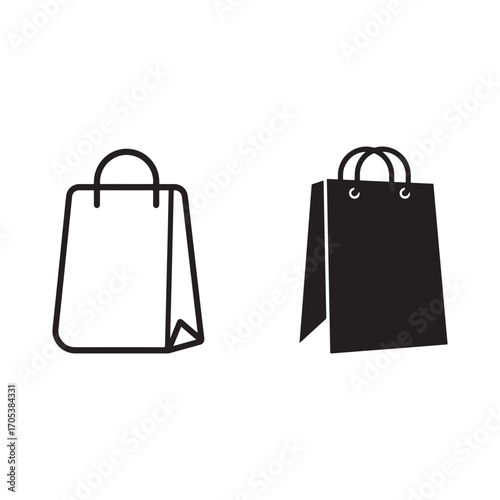 shopping bag silhouette vector illustration, paper bag icon, retail packaging design, eco friendly shopping bag isolated on white background.