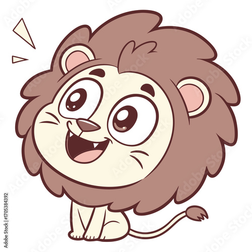 Vector art of cute cartoon lion cub with a happy expression, perfect for childrens book illustration or design