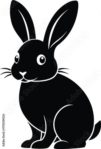 Stylized Black Silhouette of a Sitting Rabbit with Long Ears and a Short Tail Design