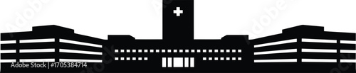 Architectural Silhouette of a Modern Hospital Building with a Prominent Cross Vector Illustration