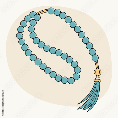 Vector art of hand drawn tasbih, a traditional islamic prayer beads illustration, blue color