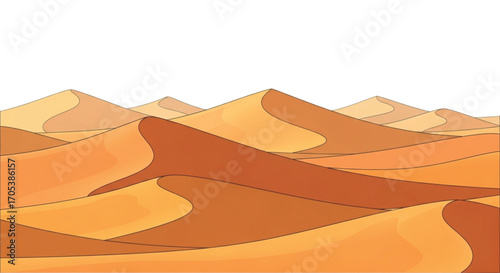 Vast desert landscape with rolling sand dunes under a clear sky.