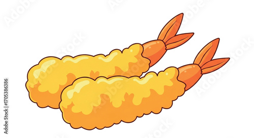 Two delicious golden fried shrimp tempura on a white background.