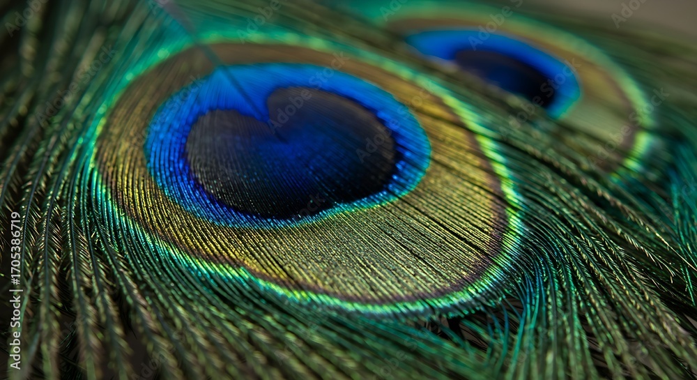 Obraz premium Exotic Peacock Eye Feathers Pattern,Vibrant Peacock Feather Background Texture, Close-Up of Iridescent Peacock Feathers, 
