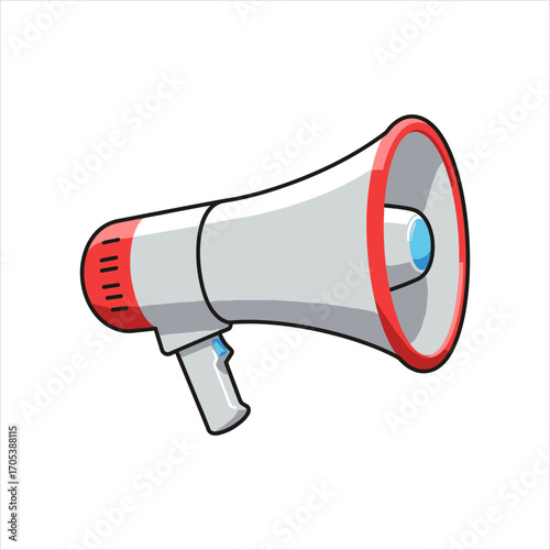 Cartoon Megaphone with Red Accents and Isometric View.