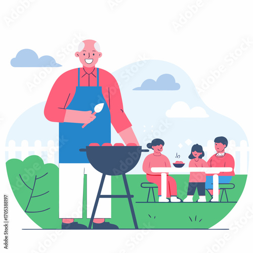 Family enjoying a delightful barbecue party in the garden, a warm and inviting summer day scene