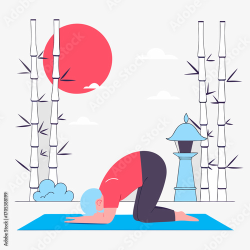 A person is practicing yoga in nature under the sun