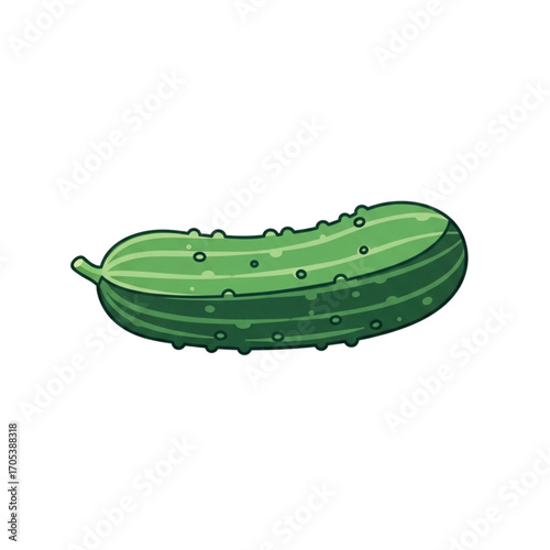 A Fresh Green Pickle With A Stem.
