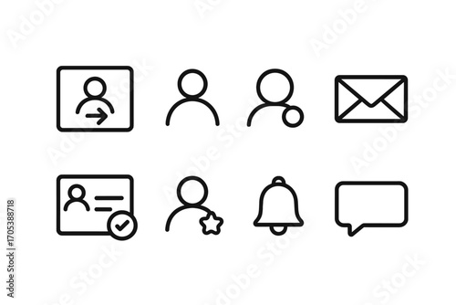 Digital Interface Icons. Outline icon set of digital arrivals: login screen, user avatar, online presence, new message, status