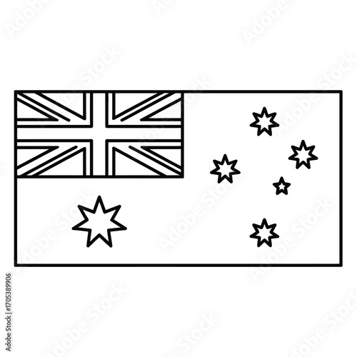 Simplified vector illustration of the Australian flag with Union Jack, Commonwealth Star, and Southern Cross in bold black outline style