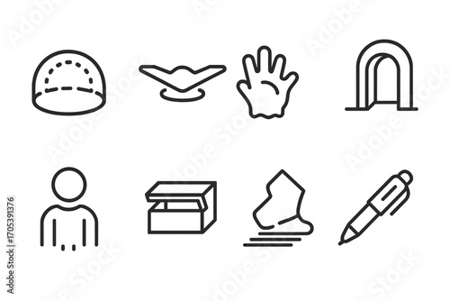 Invisible Icons Collection. Outline icon set of hidden and invisible: transparent dome, stealth drone, ghost hand, hidden