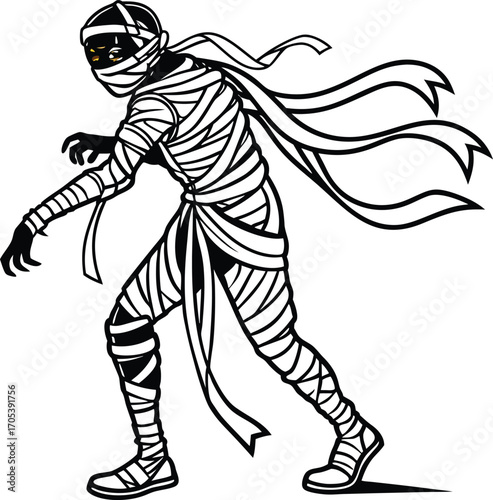Mummy Vector File,  Scary monster  ,walking mummy Design