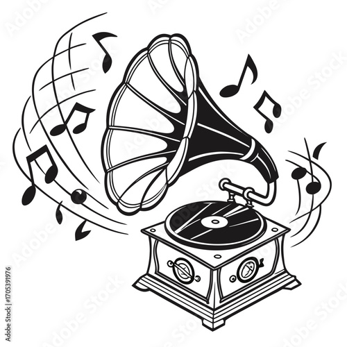 vintage gramophone vinyl ready vector illustration