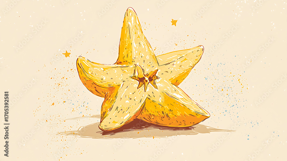 Fototapeta premium Vibrant Illustration of a Starfruit A Delicious and Exotic Tropical Fruit against a Soft, Textured Background