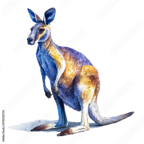 Kangaroo, watercolor clipart vector, isolated on a white background.