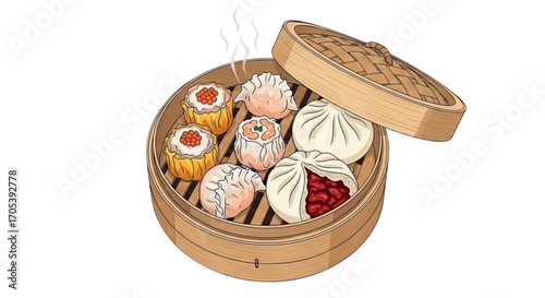 Steamed Dim Sum Basket Assortment.