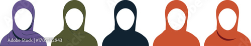Illustration of five hijabs in different color variations