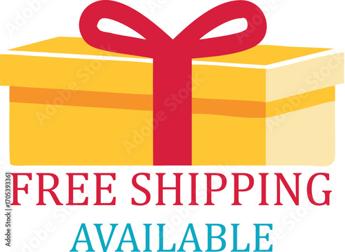 Vector art of yellow gift box with red ribbon free shipping available
