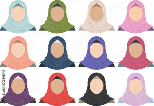 Collection of women wearing different colored hijabs icon