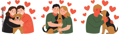 People hugging dogs with hearts floating around them all day