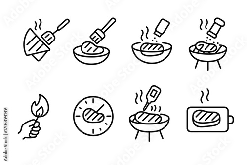 Street Eats Icons. Outline icon set of street food desserts: crepe, churros, shaved ice, popsicle, doughnut, fruit skewer, cake
