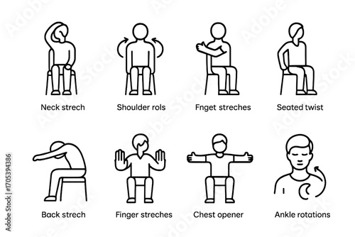 Icon Sets Collection. Outline icon set of warm-up equipment: yoga mat, foam roller, resistance band, jump rope, medicine ball,